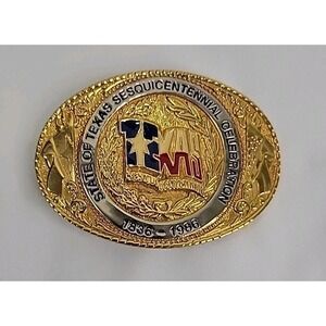 Texas Sesquicentennial Offical Commemorative Belt Buckle, #3673, 24k Gold Plate